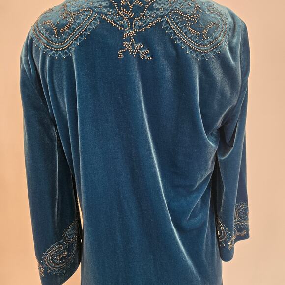 Chico's Velvet Duster Kimono Whimsigoth Fringed 20s Flapper Beaded Women Small P - Picture 8 of 13
